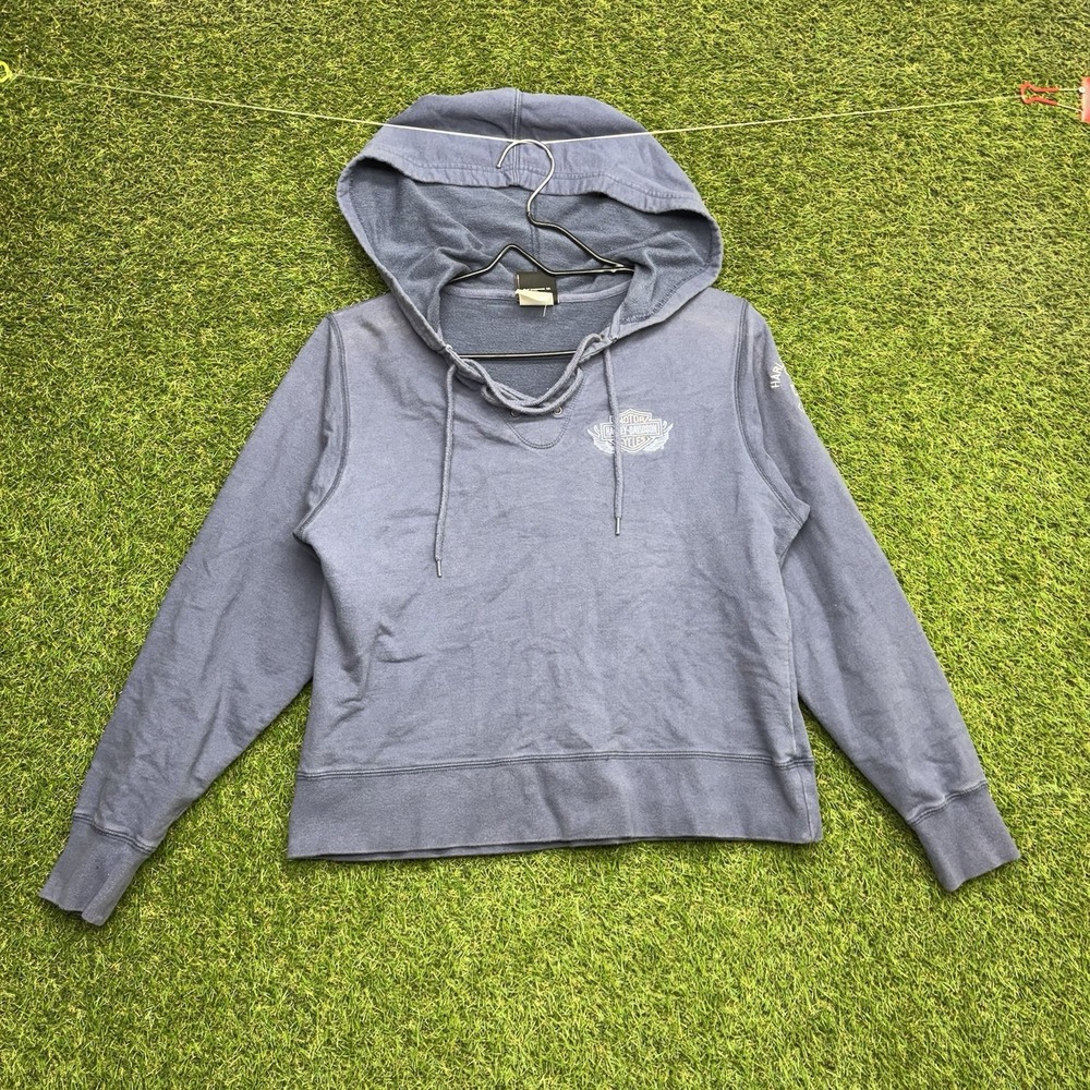 Harley-Davidson Hoodie Womens Medium Purple Logo Boxy Tie Front Neck Bike Y2K
